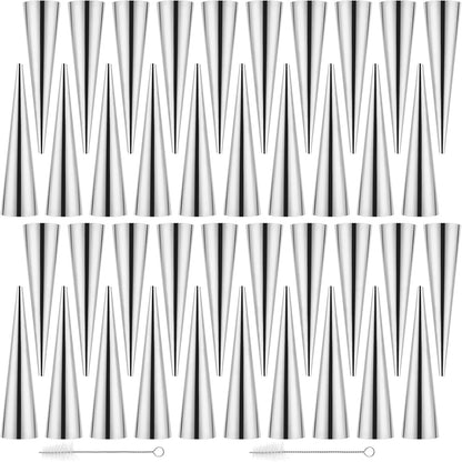 Skiennix Cream Horn Forms - 40 PCS Stainless Steel Cannoli Tubes with Cleaning Brush | 1.4 x 5.5 Inch Silver
