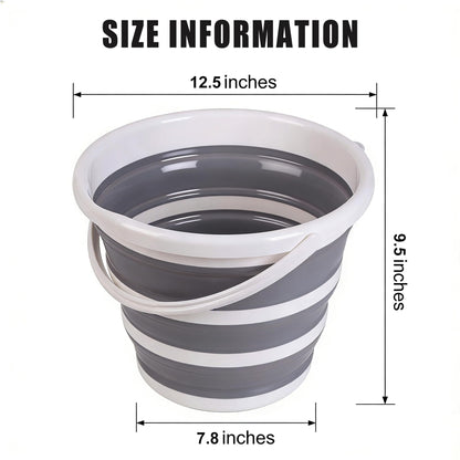 Collapsible Bucket, Collapsible Mop Bucket, 10L 2.6 Gallon Car Wash Bucket, Indoor and Outdoor Foldable Portable Bucket with Handle for Windows Cleaning, Camping, Beach, Space Saving, Gray & White