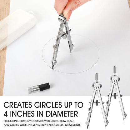 Zonon 12 Pcs Compass for Geometry Compass Bulk for Classroom Math Students Protractor for Art Compass Precision Tool with Pencil Back to School Supply for Office Art Drafting Drawing Wood Working