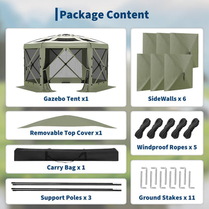 11.5x11.5FT Pop Up Canopy Tent 6 Sided Hexagon Screened Shelter with Mesh Windows, Portable Outdoor Gazebo Tent with Carry Bag, Stakes for Camping Backyard Lawn Patio