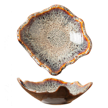 Amitofo 8" Small Ceramic Decorative Bowl 1 Pice – Irregular Rim Reactive Glaze Candy Plate, Berry Bowl, Entryway Catchall, Japanese Style Fruit Dish for Tabletop or Home Decor (Reactive Glaze)