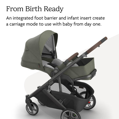 UPPAbaby Cruz V3 Stroller - from Birth + Car Seat Compatible - Full-Size, Reversible Seat - Infant Insert, Bug and Rain Shields Included - Evelyn (Meadow Green/Graphite Frame/Chestnut Leather)