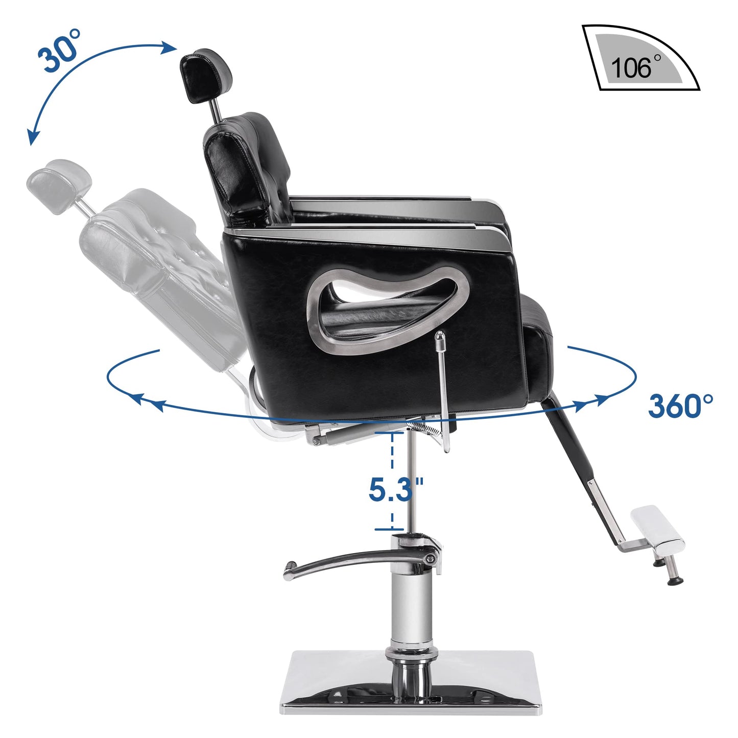 BarberPub Barber Chair Reclining Salon Chair for Hair Stylist, Antique Hair Spa Salon Styling Beauty Equipment 8132 (Black)