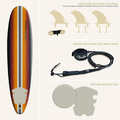 Fender x Wavestorm Collaboration 8ft Surfboard - Foam Constructed with Accessories