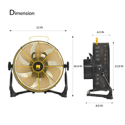 Orison 12" Portable Battery Operated Floor Fan, High-Velocity Floor Fan,Cordless Fan for Camping, Travel, Tents, Hurricanes