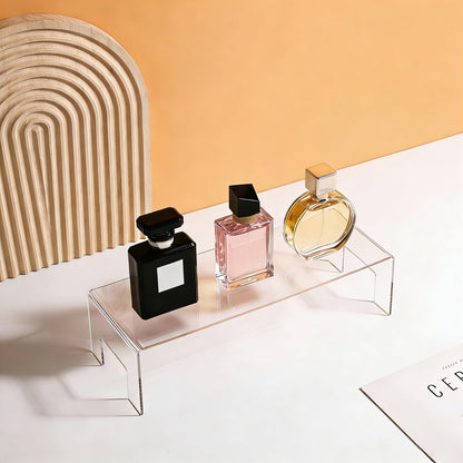 Frcctre 2 Pack Acrylic Display Risers, 12" Lx5 Wx3.3 H Clear 5mm Thick Small Display Risers Stand Acrylic Showcase Fixtures Shelf for Dessert Cupcake Figures Toys Cosmetics Perfume