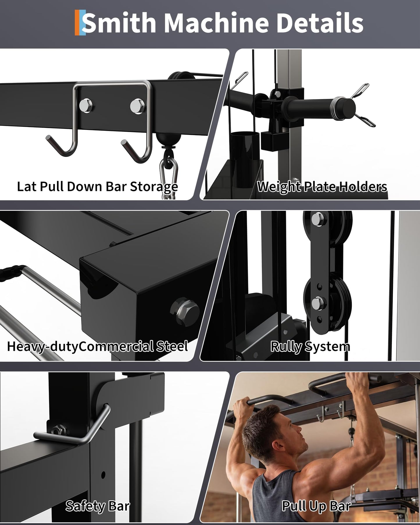 Garvee Smith Machine with Bench, Heavy Duty Power Cage Squat Rack with Smith Bar, LAT Pulldown System, Chest Station & More Training Attachment, Home Gym Equipment for Strengthen Training