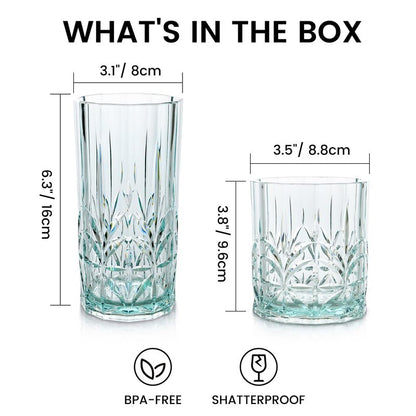 BELLAFORTE Shatterproof Tritan Plastic Drinking Glasses. 13oz & 18oz Water Glasses Set of 6 - Myrtle Beach Glasses Drinking - Unbreakable Tumblers for Parties - BPA Free, Dishwasher Safe (Clear)