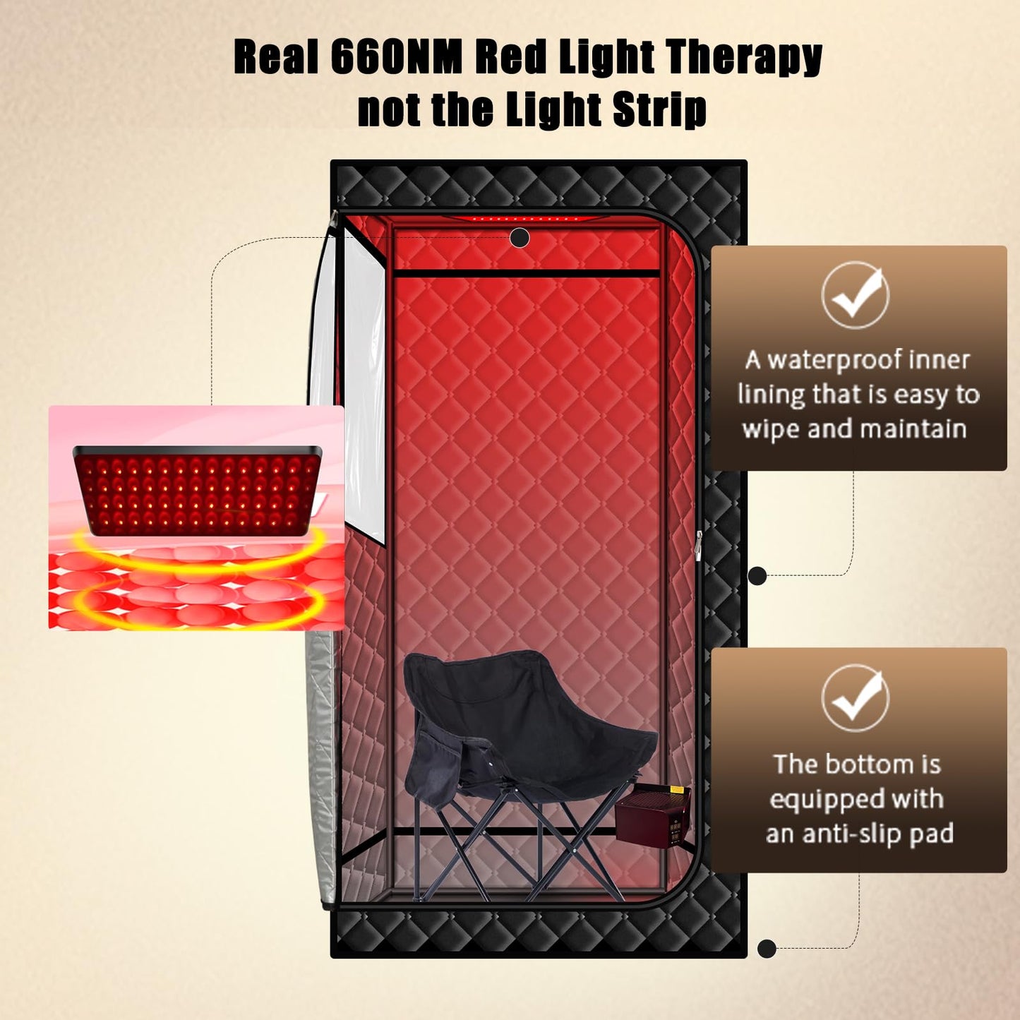 Smartmak Portable Sauna with Infrared 660nm Red Light Therapy Lamp for Home Relaxation, Personal Large Full Body Sauna Spa Tent, 1500W High Power Hot Air Saunas, Folding Chair Indoor Use, 130–150°F