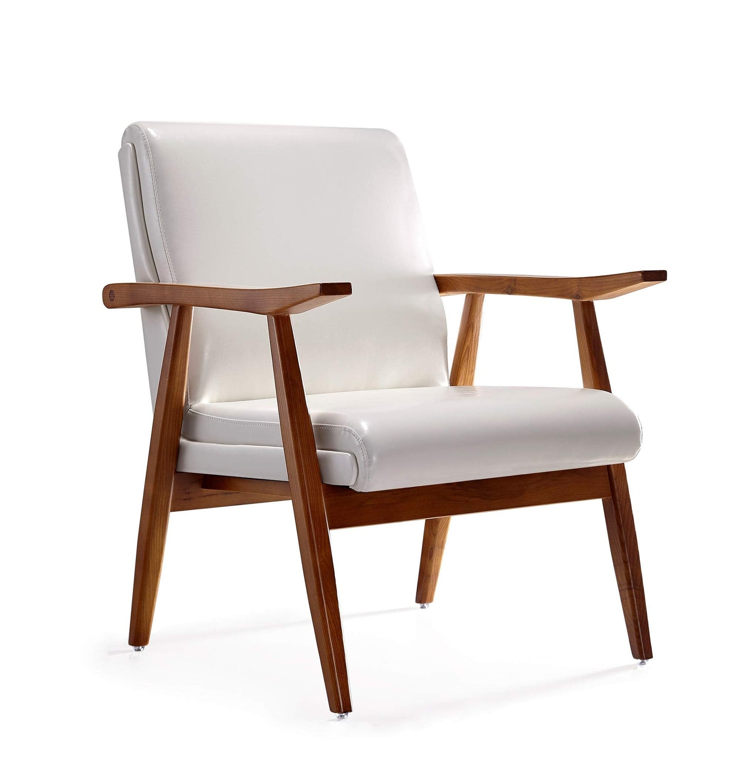 Manhattan Comfort Archduke Mid Century Modern Accent Chair, Fully Assembled, Made of Beech Wood Frame, Upholstered in Faux Leather, Ideal for Living Room, Set of 1, White