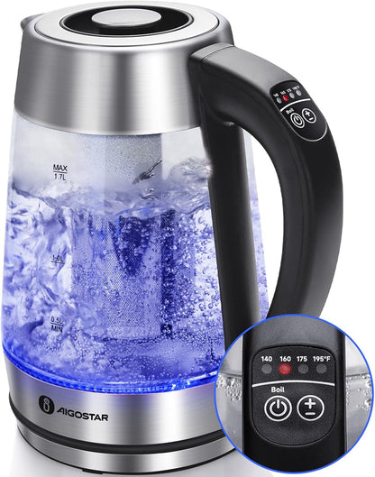 1500W 1.7L Aigostar Electric Kettle, Tea Kettle with Temperature Control and Tea Infuser, Hot Water Kettle