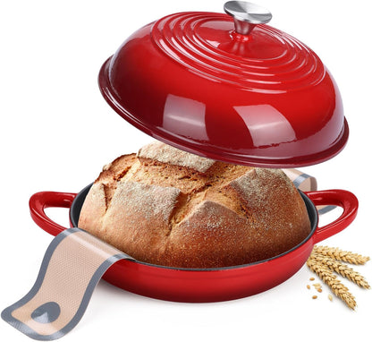 6 Enamelled Cast Iron Dutch Oven Pot with Lid, Leonyo Dutch Oven for Sourdough Bread Baking, Cast Iron Bread Oven