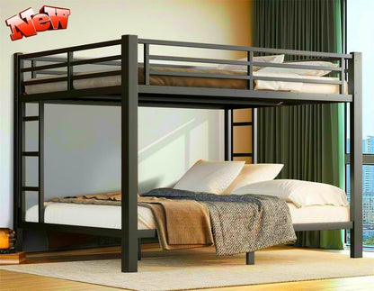 SIGONE Stronger & Safer Metal Bunk Bed Queen Over Queen Size Bunkbed, More Stable Heavy Duty Thickened Steel Bunk Queen Bed with Reinforced Legs & Ladders (Easier to Assemble)