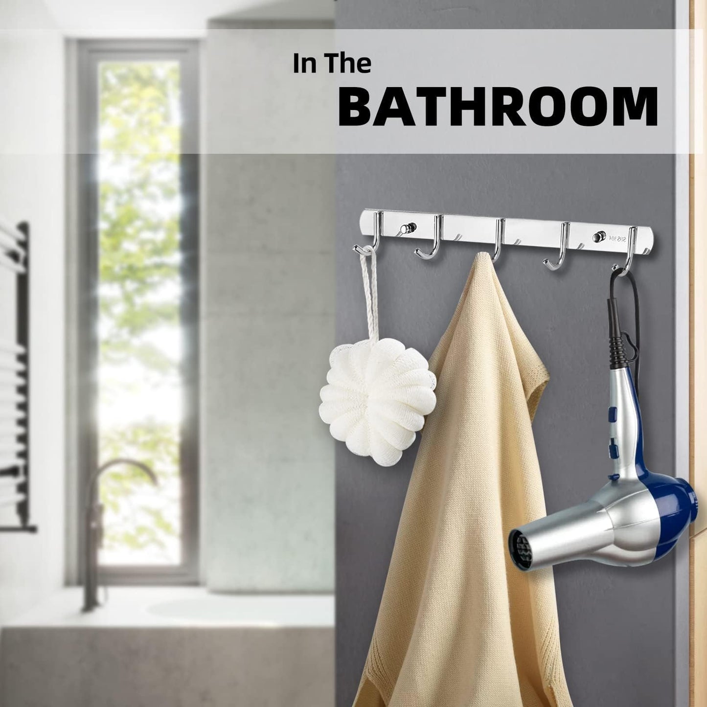 TooCust Wall Hooks for Hanging, Silver Coat Rack Wall Mount with 5 Coat Hooks 14.5", 304 Stainless Steel,Towel Hanger, Hat Hooks, Robes Hook in Bathroom, Bedroom, Kitchen, Living Room (2 Pack)