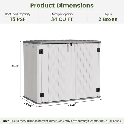 UDPATIO 34 Cu.Ft Resin Outdoor Storage Shed, Patio Plastic Vertical Sheds with Floor, Waterproof Bin Shed Horizontal Storage Cabinet for Patio, Backyards, Garden, Pool, Tool Shed