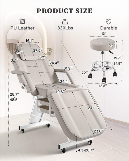 Tythical Tattoo Chair for Client, Facial Tattoo Spa Bed with Wheels for Client Esthetician with Rolling Stool, Adjustable Multipurpose Lash Beauty Salon Spa Massage Table Esthetician Beds, Grey
