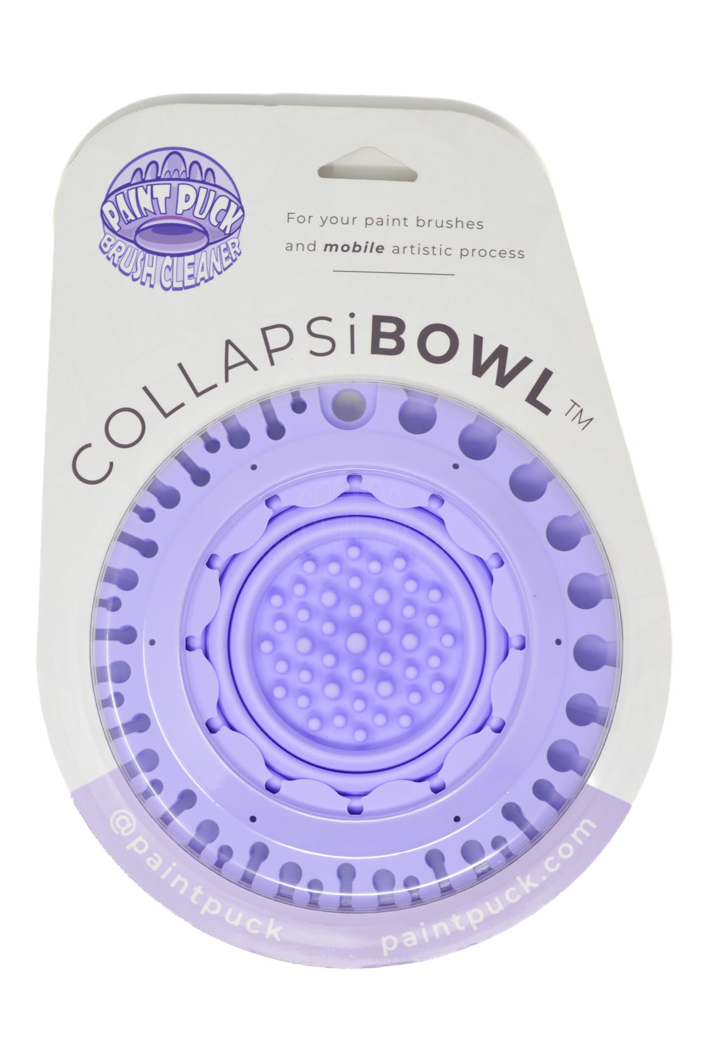 Paint Puck CollapsiBowl Paint Brush Cleaner Rinse Cup (Purple) - Collapsible Paint Water Cup & Brush Cleaner with Brush Holder, Squeegee Lips & Drip Tray for Acrylic, Watercolor & Art Supplies
