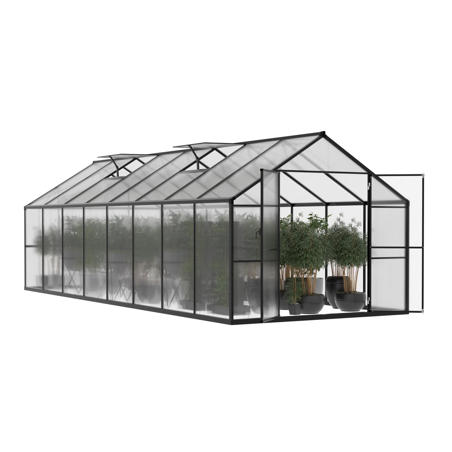 BlueWish 8x16 FT Greenhouse, Aluminum Greenhouse Kit with 4MM Polycarbonate Panel, Greenhouses for Outdoors with Rivet Structure, Adjustable Vents, Walk-in Green House for Garden, Gray