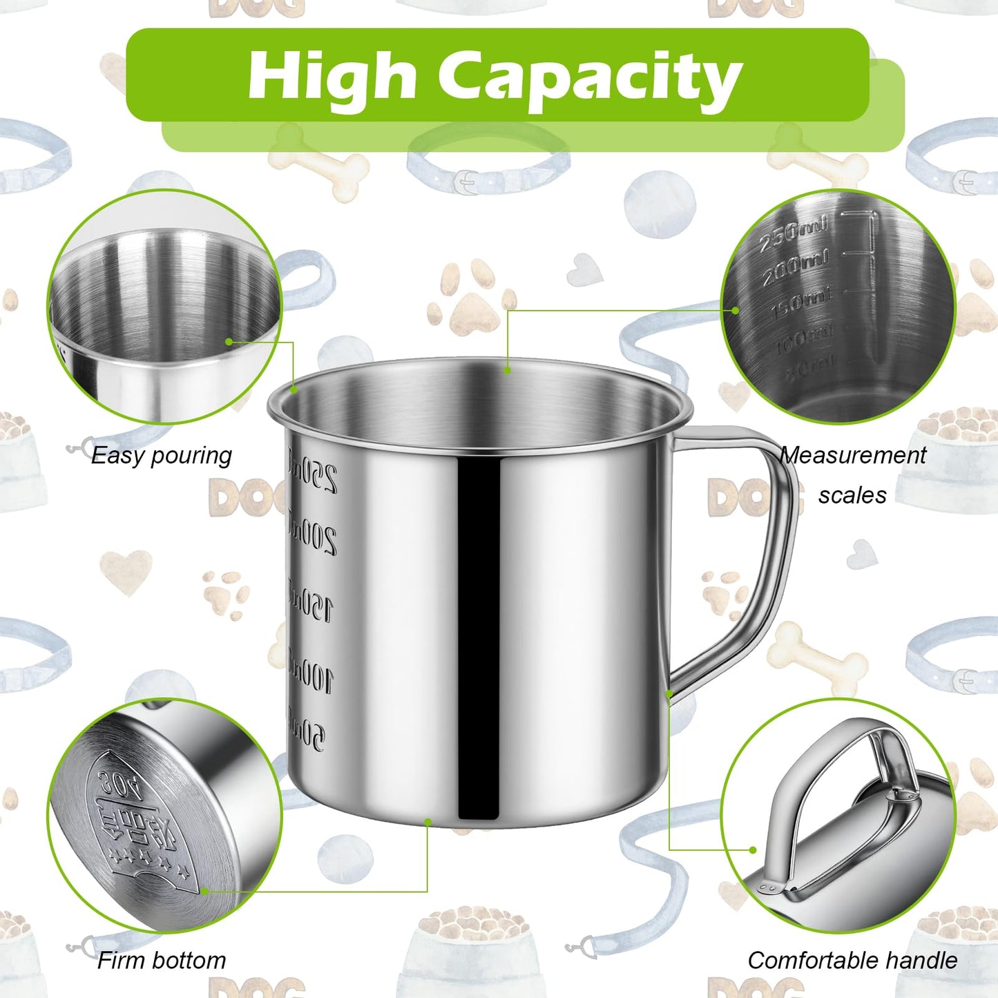 Ashmacdo Dog Food Scoop 1 Cup,304 Stainless Steel Measuring Cups with Handle Pet Food Scoop Cup Measuring Scoop for Dogs, Cats, Birds & Rabbits – Ideal for Dry Food & Treats