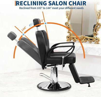 Hair Salon Chair - Heavy Duty Hydraulic Reclining Barber Chair with 142° Tilt, 360° Swivel & Adjustable Height, Max Load 330 Lbs Salon Chairs for Hair Stylist, Barber Chairs for Barbershop Spa Home