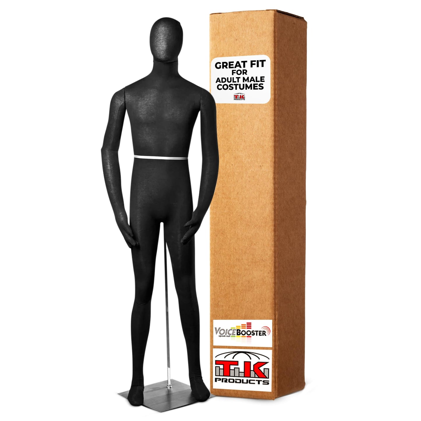 Full Body Male Mannequin by Voicebooster Speak Out - Flexible, Bendable, Poseable Standing Mannequin with Adjustable Arms - Soft Foam Dress Form for Costumes, Clothing Display, Sewing - Black