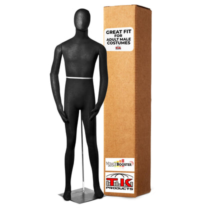 Full Body Male Mannequin by Voicebooster Speak Out - Flexible, Bendable, Poseable Standing Mannequin with Adjustable Arms - Soft Foam Dress Form for Costumes, Clothing Display, Sewing - Black