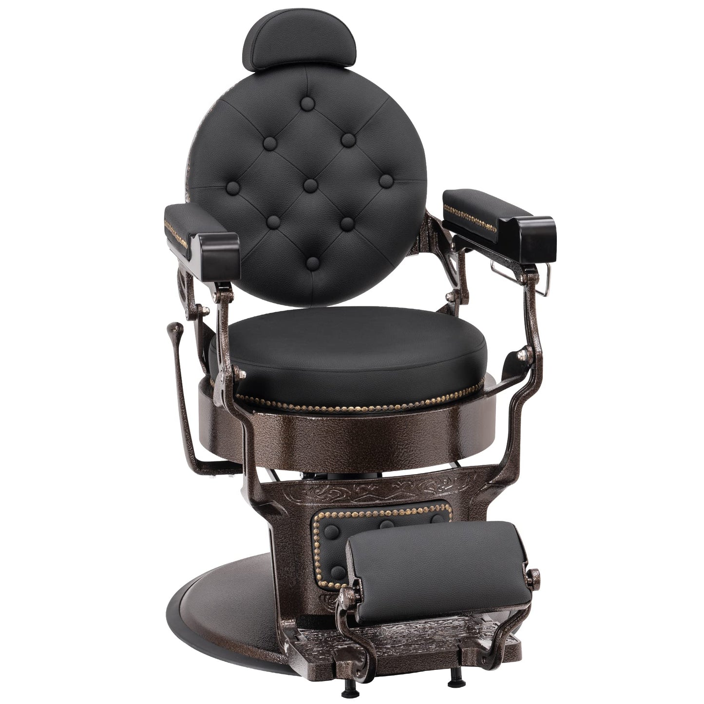BarberPub Vintage Barber Chair Heavy Duty Metal Frame All Purpose Hydraulic Recline Salon Beauty Spa Chair Styling Equipment 9207 (Black)