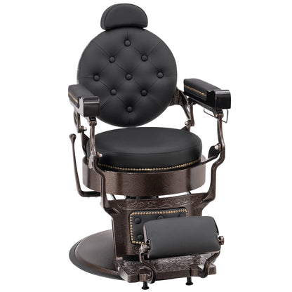 BarberPub Vintage Barber Chair Heavy Duty Metal Frame All Purpose Hydraulic Recline Salon Beauty Spa Chair Styling Equipment 9207 (Black)