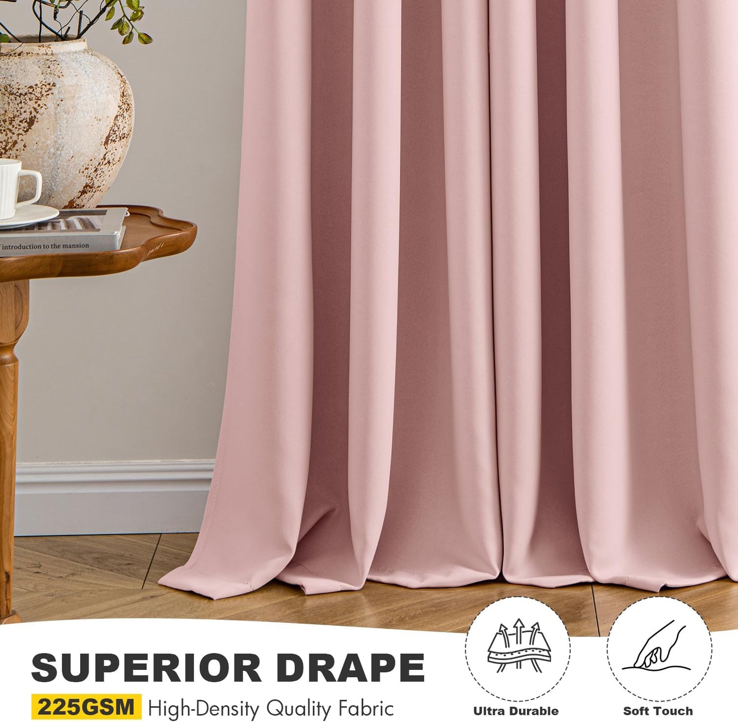 MIULEE Baby Pink Blackout Curtains - Thermal Insulated Room Darkening Drapes | 63-Inch Grommet Top Panels
