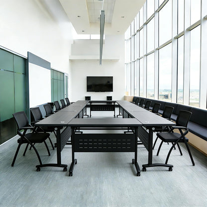 Modern Conference Table, Folding Conference Table with Wheels, Flip Top Mobile Meeting Table for 2-30 Person, Modular Seminar Training Room Table for Meeting Conference Room (4, Dark Grey, 70.8")