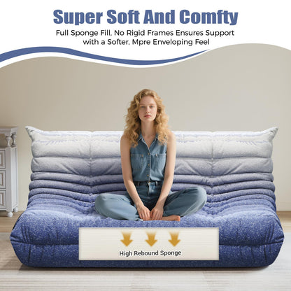 Selyteramy 3 Seat Oversized Bean Bag Chairs for Adults, Memory Foam Fireside Beanbag Couch, Comfy Bean Bag Lounger Lazy Sofa for Living Room, Bedroom, Playroom, White + Blue