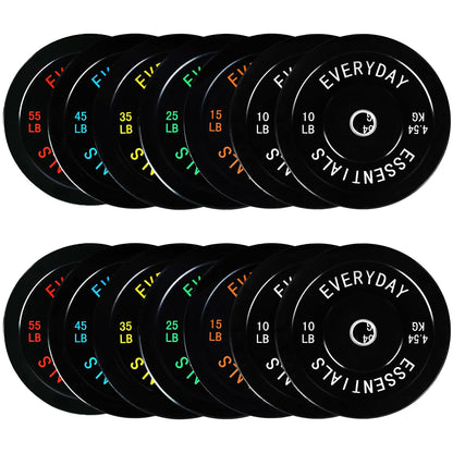 Fitvids Olympic Bumper Plates Set – 2" Weight Plates for Strength Training & Weightlifting – Set: 390 lbs – Black