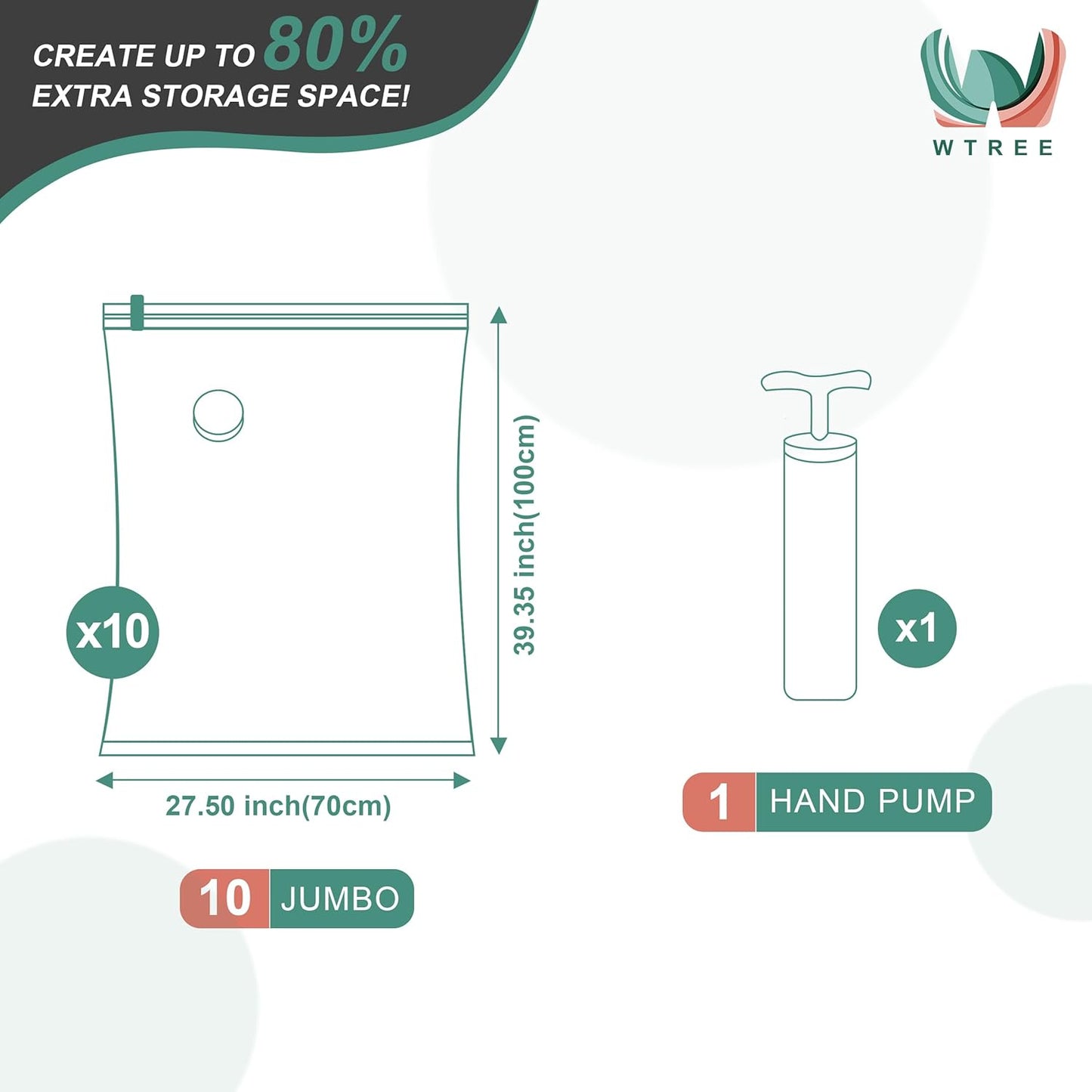 Vacuum Storage Bags - Space Saver Bags for Comforters, Blankets, Clothes Storage, 10 Jumbo Bags with Hand Pump Included