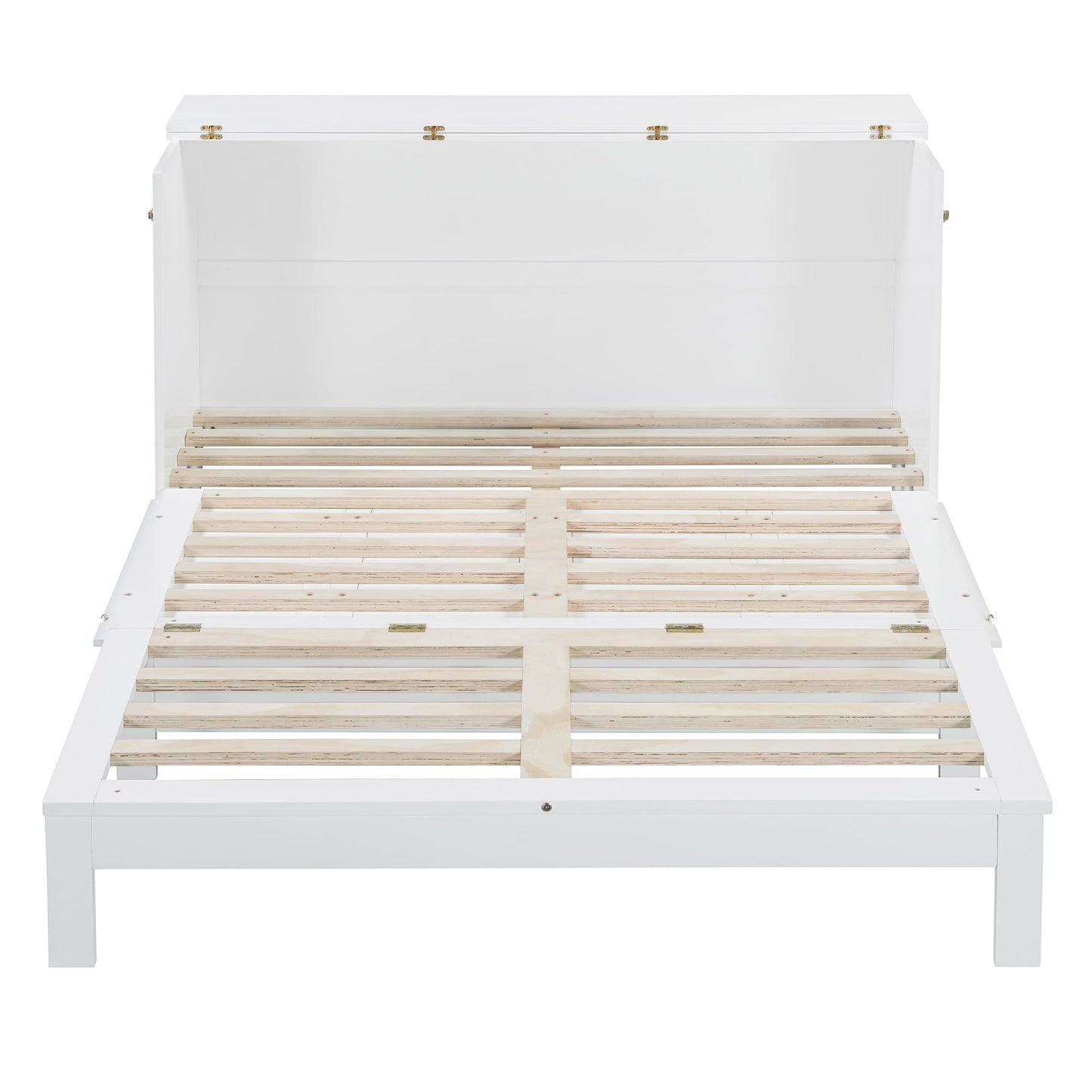 Ball & Cast Murphy Bed Queen Size Bedroom Folding Wall Cabinets Frame with Large Drawer and USB Ports,Hideaway Bed w/Tri-Fold Mattress Design,for Guest Room,Study,Office,White