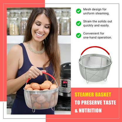 Original Salbree Steamer Basket for 8 qt quart Instant Pot Accessories, Stainless Steel Strainer and Insert fits IP Insta Pots, Instapot, Other Pressure Cookers, with Silicone Handle [3qt 6qt avail]