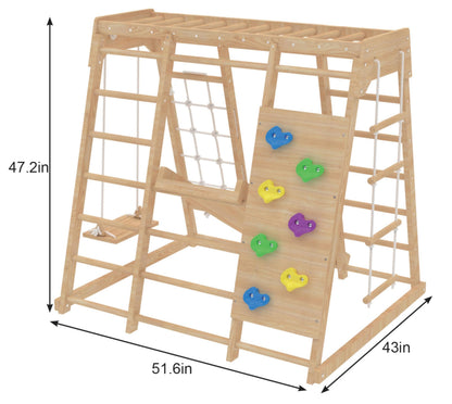 Avenlur Magnolia Indoor Playground 7-in-1 Jungle Gym Playset for Kids 2-6yrs - Slide, Climbing Wall, Rope Wall Climber, Monkey Bars, Swing - Waldorf and Montessori Style Wooden Climb Set.