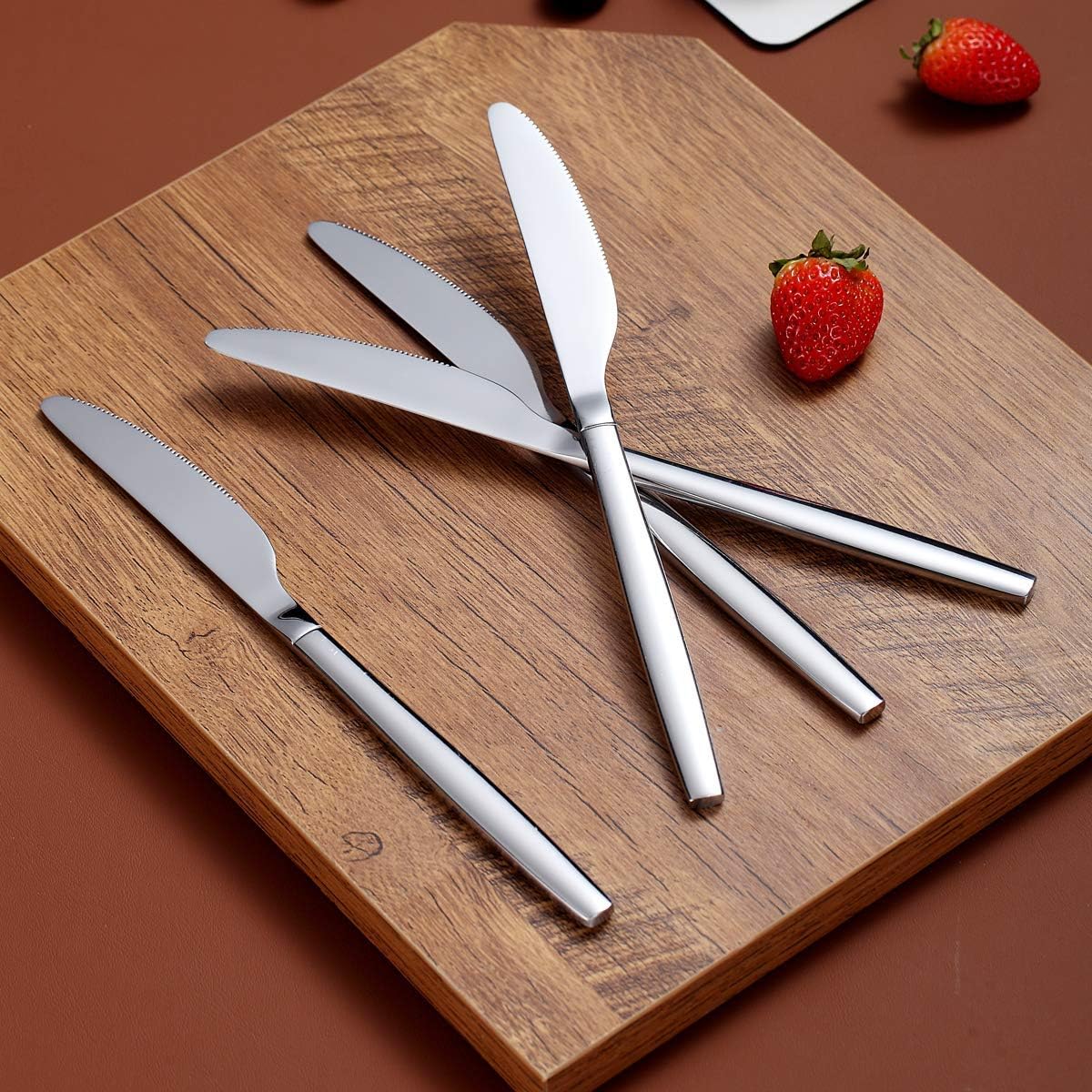 Berglander Dinner Knives Set of 6 - Stainless Steel Shiny Modern Butter Knife Table Knives, Dishwasher Safe