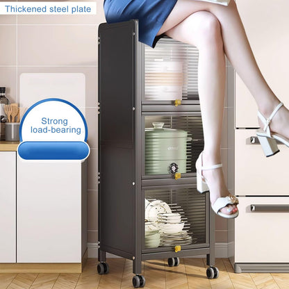 NUHSLF Metal Kitchen Storage Cabinet - Rolling Microwave Stand with Drop Down Door, Bakery Rack Nizer for Dining Room & Living Room, Versatile Kitchen Shelf Unit (70X36X85Cm)