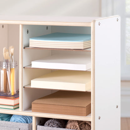Guidecraft EdQ Shelves and 10 Bin Storage Unit- White: Display Shelf Storage Organizer for Home, School and Office; Wooden Book Cubby and Toy Shelf
