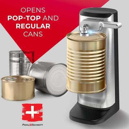 POHL SCHMITT Electric Can Opener, Knife Sharpener & Bottle Opener, Easy Push Down Lever, Works with Standard And Pop-Top Cans, Durable Stainless Steel & ABS - Kitchen Essentials and Accessories