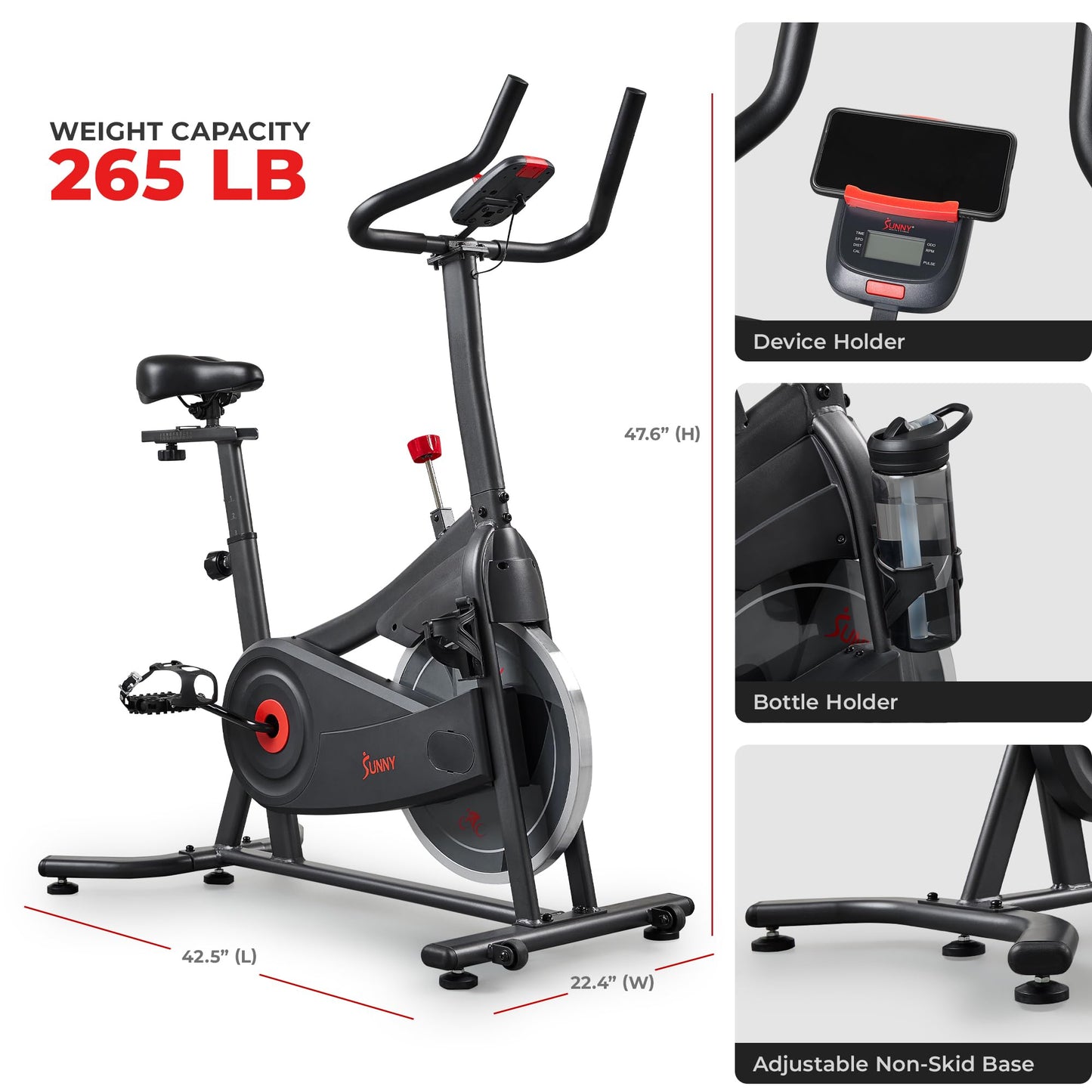 Sunny Health & Fitness ACTIVE Smart Cycling Exercise Bike, Magnetic Resistance Plus 4-Way Adjustable Cushion Seat, Home Stationary Training Equipment, Free SunnyFit App Bluetooth Link – SF-B124066