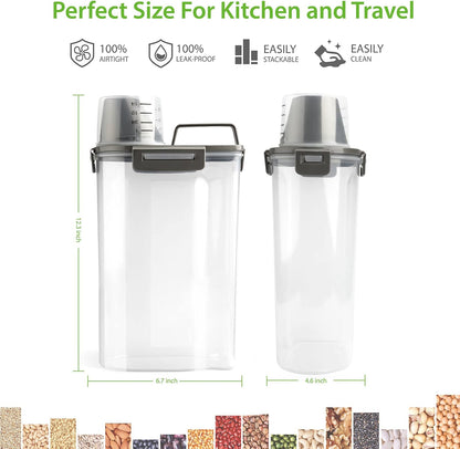 Rice Airtight Storage Container, 3 to 5Lbs Cereal Bin, Pet Food Dispenser with Measuring Cup, BPA Free Clear Plastic