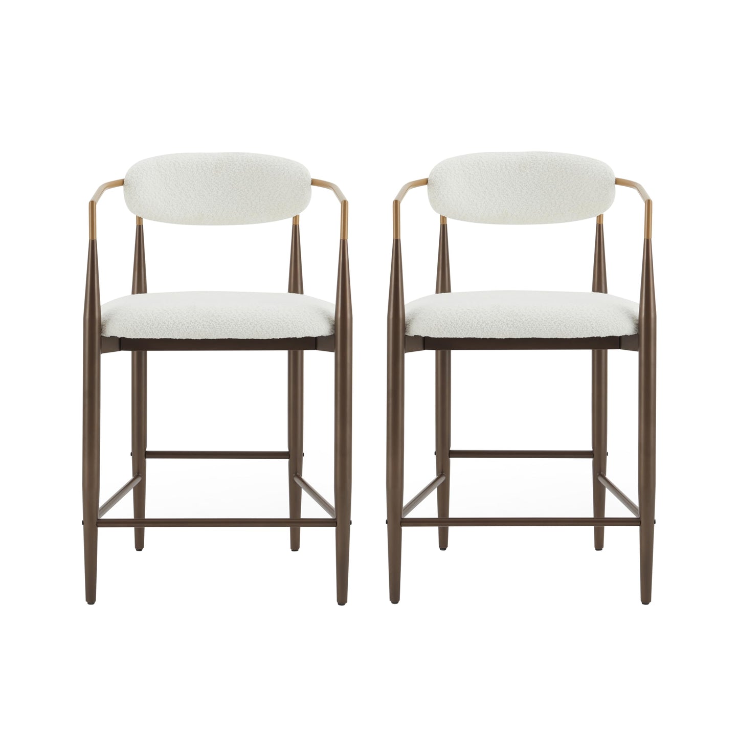 Christopher Knight Home Ebany 25" Barstools Set of 2, Metal Frame Counter Stool, Upholstered Bar Chair, Curved Back Barstool, Open Design Counter Stool for Kitchen Dining Island Table, Beige+Gold