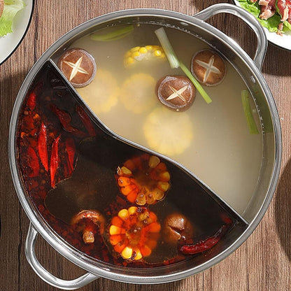 UPKOCH Stainless Steel Pot with Divider, Weldless Hot Pot for Two-flavor Soup, Shabu Shabu Pot, Induction Cookware, 28cm