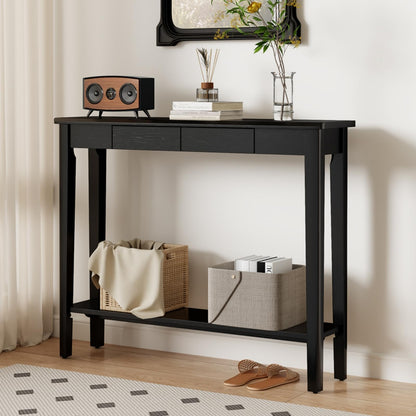 AQIMUELE Wood Console Table with Drawers, Mid Century Modern Console Table Black for Entryway, Living Room, Hall Way.