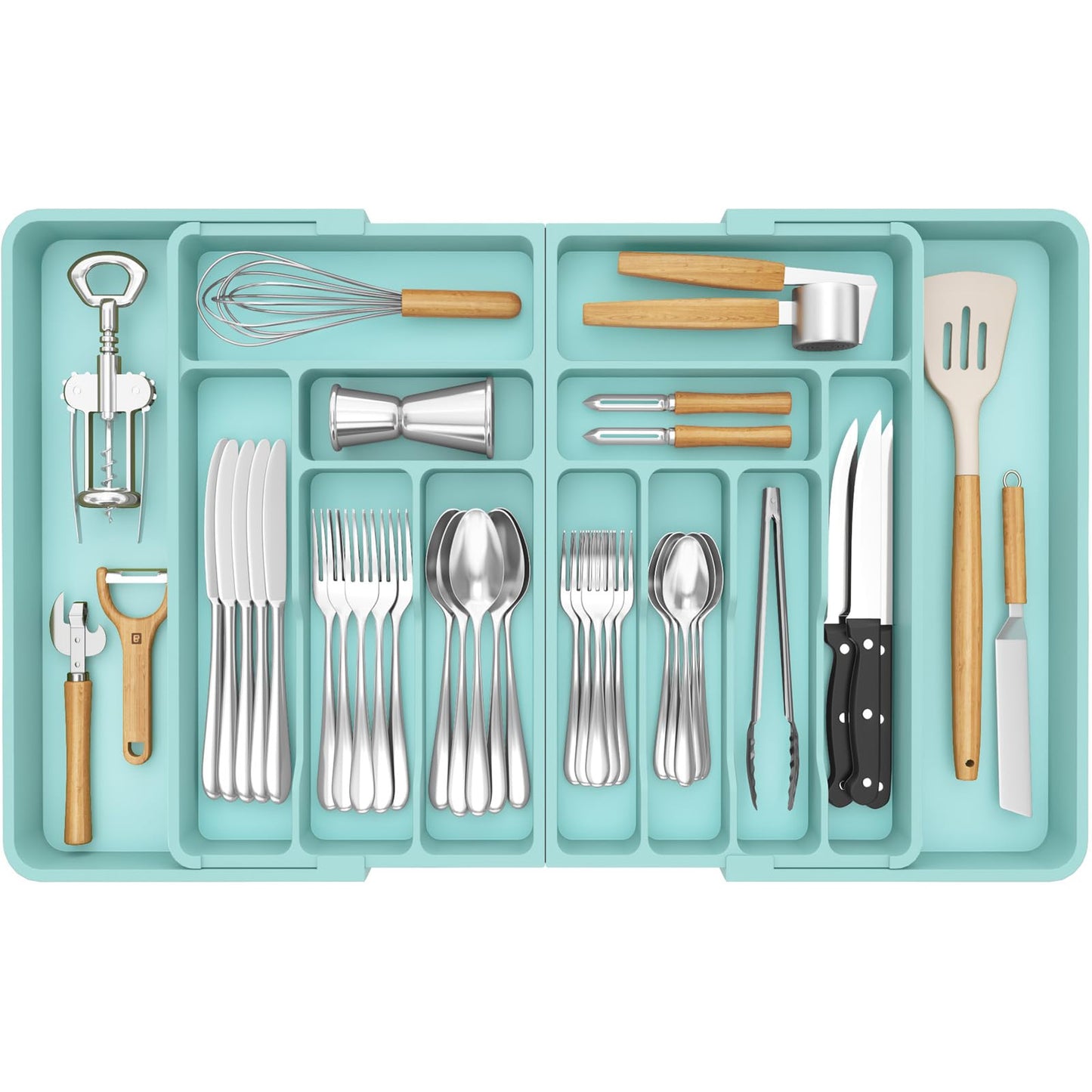 Lifewit Large Silverware Drawer Organizer, Expandable From 21 to 36 Inches, BPA Free Plastic Utensil Tray for Kitchen, Adjustable Flatware and Cutlery Holder for Spoons Forks Knives, Black