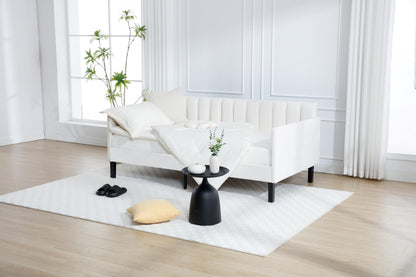 GDFStudio Twin Size Upholstered Daybed, Futon Sofa Bed Ribbed Tufted Backrest Lavish Modern Design, Couch Bed Frame for Bedroom Living Room Guest Room Apartment,Beige Velvet