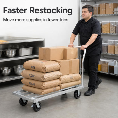 20" x 48" Mobile Aluminum Dunnage Rack with Handle, 1600 lb Capacity Heavy Duty Platform Cart with Casters, Rolling Storage Rack for Commercial Kitchen, Restaurant, Warehouse, Pantry and Bulk Supplies