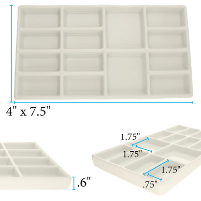 The Beadsmith Ceramic Mixing Palette – Rectangle Design Paint Holder – Arts and Crafts Accessories Organizer – 7.5" x 4.1" x .6” – 14 Compartments, (4 Palettes)