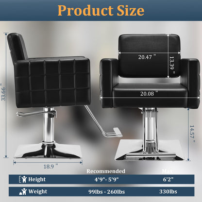 Barber Salon Chair for Barbershop - Load Weight 330 Lbs,Heavy Duty Hydraulic Pump Height Adjustable,360°Swivel with Footrest,Soft Leather with Armrest,Salon Spa,Hair Styling Stylist,Braiding (Black)